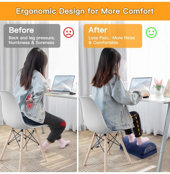Foot Rest for Under Desk at Work , Ergonomic Memory Foam Foot Stool Cushion for Home Office, Gaming, Computer - Adjustable 2 Heights Under Desk Footrest with Breathable Washable Cover by AMERIERGO Foot Rest for Under Desk at Work , Ergonomic Memory Foam Foot Stool Cushion for Home Office, Gaming, Computer - Adjustable 2 Heights Under Desk Footrest with Breathable Washable Cover by AMERIERGO
